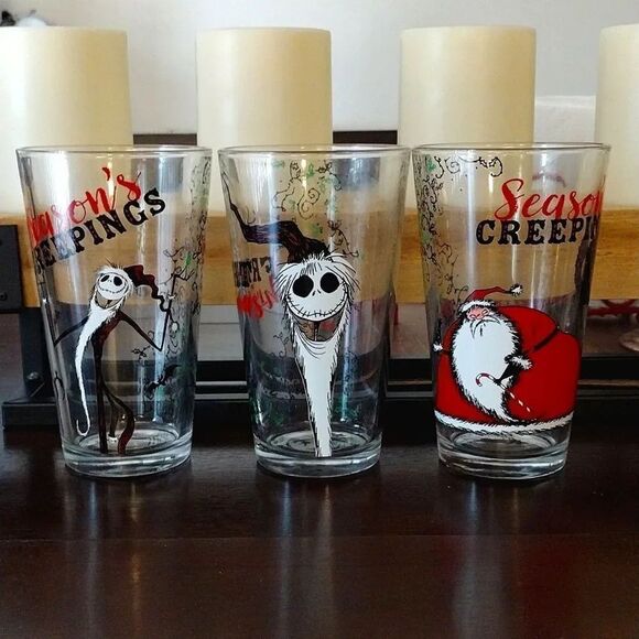 Disney The Nightmare Before Christmas 6" Glass Tumblers Set of 3 NWT - Picture 1 of 17
